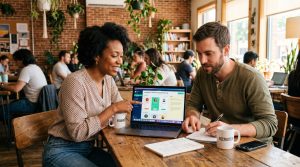 Fractional recruiter working alongside a startup founder on hiring strategy