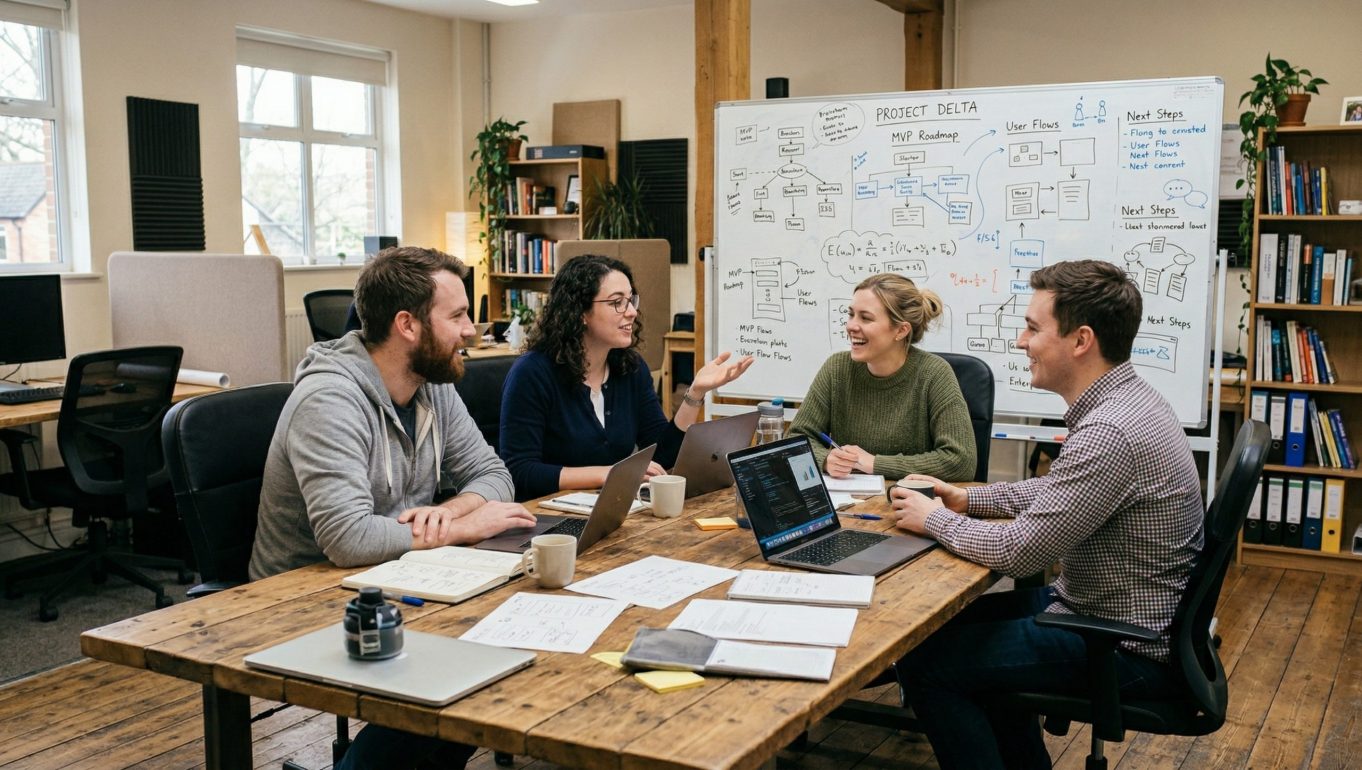 A startup founder and their team building a hiring strategy using the Chemistry First approach from HFBAC